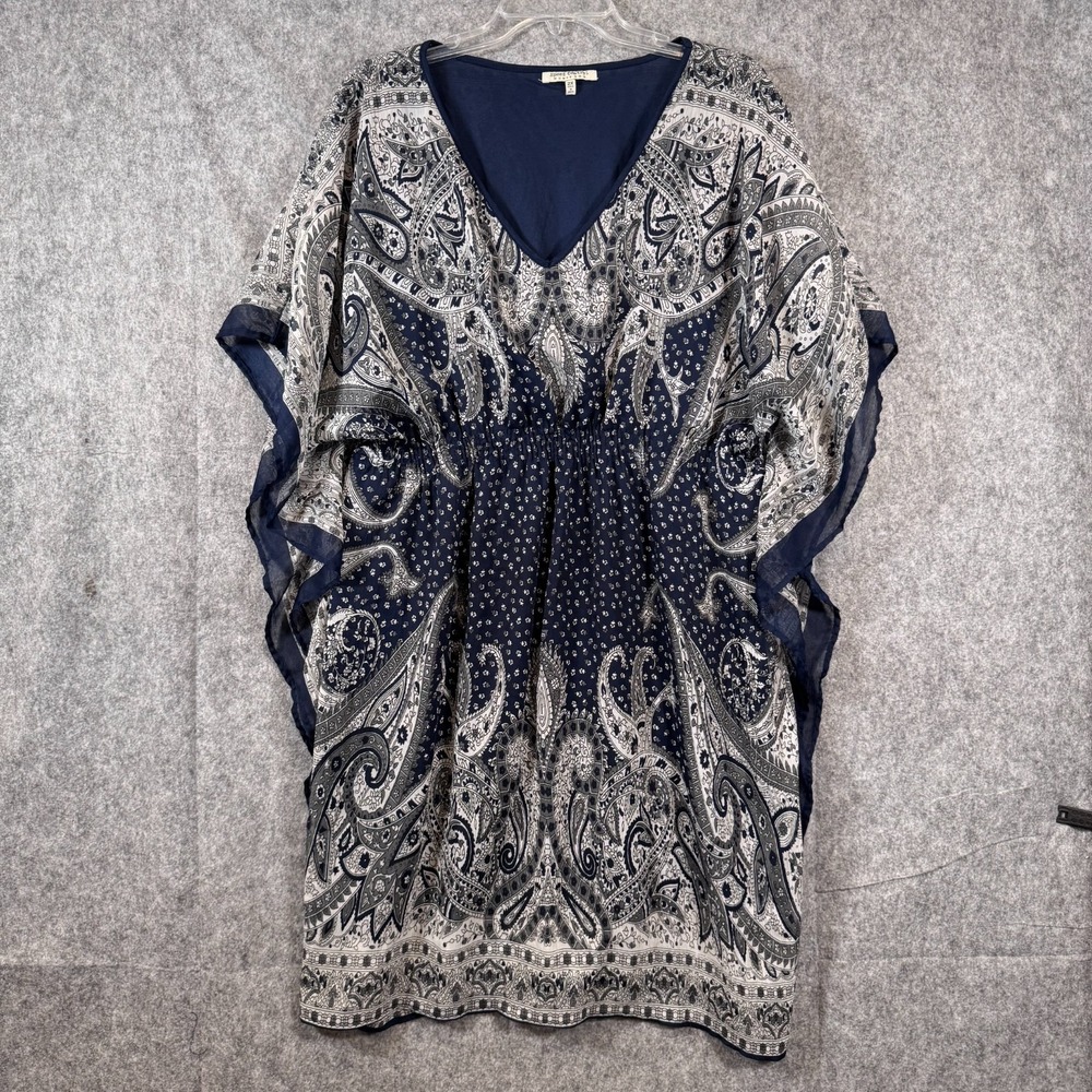 Speed Control New York 1970's Inspired Paisley Boho Kaftan Dress 2X Navy Boho